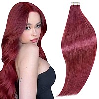 Runature Tape In Hair Extensions 16 Inch Human Hair Tape In Extensions Burgundy Hair Extensions Tape Ins Human Hair Extensions I