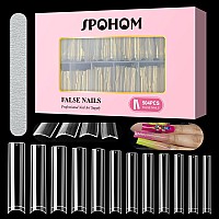 Spohom 504Pcs No C Curve Nail Tips For Acrylic Nails Professional 3Xl Extra Long Clear Nail Tips Half Cover Square Shape 12 Si