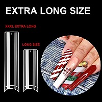 Spohom 504Pcs No C Curve Nail Tips For Acrylic Nails Professional 3Xl Extra Long Clear Nail Tips Half Cover Square Shape 12 Si