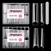 Spohom 480Pcs Clear Nail Tips For Acrylic Nails Professional Square Coffin No C Curve Nail Tips Extra Long Tapered Square Nail