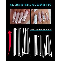 Spohom 480Pcs Clear Nail Tips For Acrylic Nails Professional Square Coffin No C Curve Nail Tips Extra Long Tapered Square Nail