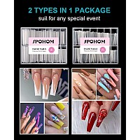 Spohom 480Pcs Clear Nail Tips For Acrylic Nails Professional Square Coffin No C Curve Nail Tips Extra Long Tapered Square Nail