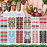 12 Sheets Christmas Nail Polish Stickers Ebanku Adhesive Full Nail Wraps Santa Claus Penguin Snowflake Design Nail Art Decals S