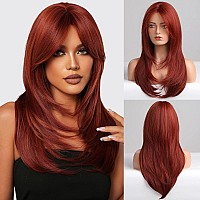 HAIRCUBE Red Wigs for Women,Long Layered Wigs with Bangs Heat Resistant Synthetic Fibre Wigs(pelucas de cabello natural)