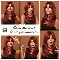 HAIRCUBE Red Wigs for Women,Long Layered Wigs with Bangs Heat Resistant Synthetic Fibre Wigs(pelucas de cabello natural)