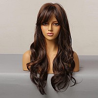 HAIRCUBE Black Wigs for Women,Long Layered Black with Blonde Highlight Wigs with Bangs Heat Resistant Synthetic Fibre Wigs(pelucas de cabello natural)