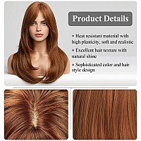 HAIRCUBE Auburn Wigs for Women,Long Layered Orange Brown with Highlight Wigs with Bangs Heat Resistant Synthetic Fibre Wigs(pelucas de cabello natural)