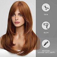 HAIRCUBE Auburn Wigs for Women,Long Layered Orange Brown with Highlight Wigs with Bangs Heat Resistant Synthetic Fibre Wigs(pelucas de cabello natural)