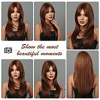 HAIRCUBE Auburn Wigs for Women,Long Layered Orange Brown with Highlight Wigs with Bangs Heat Resistant Synthetic Fibre Wigs(pelucas de cabello natural)