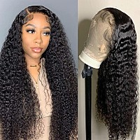 GLOWNINA 32 Inch Lace Front Wigs Human Hair Pre Plucked for Women 180% Density HD Transparent 13x4 Deep Wave Lace Front Wigs Human Hair Wet and Wavy Brazilian Curly Glueless Lace Frontal Wigs