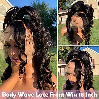 FASCARA Body Wave Lace Front Wigs Human Hair 18 Inch 13x4 HD Transparent Lace Frontal Wig Pre Plucked with Baby Hair 180% Density Brazilian Human Hair Wigs for Black Women Natural Color