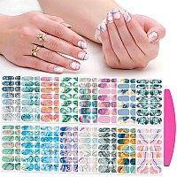 Silpecwee 16 Sheets Nail Polish Stickers Full Nail Wraps Marble Nail Polish Strips Self Adhesive Gel Nail Strips Fingernails Sti