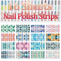 Silpecwee 16 Sheets Nail Polish Stickers Full Nail Wraps Marble Nail Polish Strips Self Adhesive Gel Nail Strips Fingernails Sti