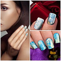 Silpecwee 16 Sheets Nail Polish Stickers Full Nail Wraps Marble Nail Polish Strips Self Adhesive Gel Nail Strips Fingernails Sti