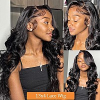 Lace Front Wigs Human Hair Body Wave For Black Women 13x4 HD Transparent Lace Frontal Wigs Pre Plucked with Baby Hair Brazilian Human Hair Wigs 100% Human Hair 180% Density Natural Color(24 Inch)