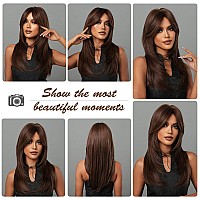 HAIRCUBE Brown Wigs for Women,Long Layered Wigs with Bangs Heat Resistant Synthetic Fibre Wigs(pelucas de cabello natural)