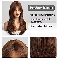 HAIRCUBE Brown Wigs for Women,Long Layered Wigs with Bangs Heat Resistant Synthetic Fibre Wigs(pelucas de cabello natural)