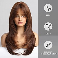 HAIRCUBE Brown Wigs for Women,Long Layered Wigs with Bangs Heat Resistant Synthetic Fibre Wigs(pelucas de cabello natural)