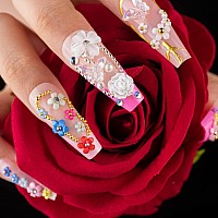 Mixed 3D Nail Art Gem Decoration Accessories Kit #2, Aurora Bear Bow Butterfly Starry AB Rhinestone Charm Jewelry for Deco, Pearl Flower Caviar Bead Stone Crystal with Dual-End Brush and Tweezer