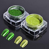 Green Chrome Nail Powder 2 Jars Nail Art Magic Mirror Powder Chrome Pigment Powder Green Apple Raisins Chrome Nail Powder Manic