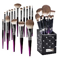 Bueart Design 16Pcs Ultra Soft Labeled Makeup Brushes Set With Holder Case Cosmetic Make Up Brush Set 16Pcs Black Rose Redhold