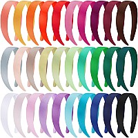 Duufin 30 Pieces Satin Headband For Women And Girls 1 Inch Hard Headbands In 30 Colors Plastic And Satin Fabric Simple And Pr