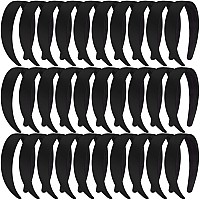 Siquk 30 Pieces Black Satin Headbands 1 Inch Wide Hair Headband Nonslip Satin Hard Headband Diy Headbands For Women