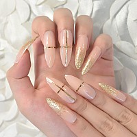 Elevenail Beige Nude Glitter French Press On False Nails Super Long Stiletto Salon Diy Manicure Reusable Fake Acrylic Nail Art T