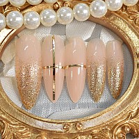 Elevenail Beige Nude Glitter French Press On False Nails Super Long Stiletto Salon Diy Manicure Reusable Fake Acrylic Nail Art T