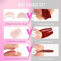 Una Gella French Fake Nail Tips No Need File 288Pcs Extra Short Square French Gel Nails Tips 3 In 1 Prebuff Press On Nails Pink