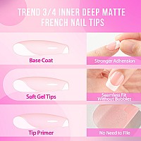 Una Gella French Fake Nail Tips No Need File 288Pcs Extra Short Square French Gel Nails Tips 3 In 1 Prebuff Press On Nails Pink