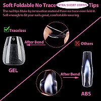 Una Gella 504Pcs Extra Short Gel X Nail Tips Coffin Shape Pre Etched Glue On Fake Nails No C Curve For Women Acrylic Press On