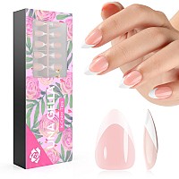 Una Gella French Gel Nail Tips 288Pcs Short Almond French Tips Press On Nails Pink No Need File 3In1 Xcolor Tips French Fake Na