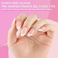 Una Gella French Gel Nail Tips 288Pcs Short Almond French Tips Press On Nails Pink No Need File 3In1 Xcolor Tips French Fake Na