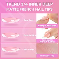 Una Gella French Gel Nail Tips 288Pcs Short Almond French Tips Press On Nails Pink No Need File 3In1 Xcolor Tips French Fake Na