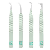 M Lash Tweezers For Eyelash Extensions Set Of 4 Professional Lash Extension Tweezers Fiber Tip Japanese Steel Diamond Gr