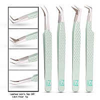 M Lash Tweezers For Eyelash Extensions Set Of 4 Professional Lash Extension Tweezers Fiber Tip Japanese Steel Diamond Gr