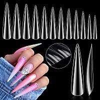 504Pcs 3Xl Stiletto Nail Tips Full Cover Clear Nail Tips For Acrylic Nails Professional 12 Sizes Tapered Square Acrylic Full N