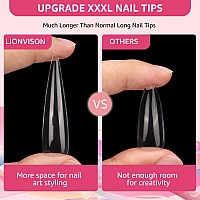 504Pcs 3Xl Stiletto Nail Tips Full Cover Clear Nail Tips For Acrylic Nails Professional 12 Sizes Tapered Square Acrylic Full N