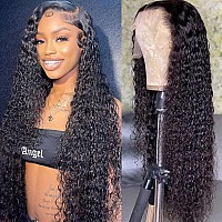 Water Wave Lace Front Wigs Human Hair Wigs for Black Women HD 13x4 Glueless Lace Frontal Wigs Human Hair Pre Plucked with Baby Hair Wet and Wavy Wigs Human Hair 150% Density Natural Color (28 Inch)