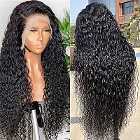 Water Wave Lace Front Wigs Human Hair Wigs for Black Women HD 13x4 Glueless Lace Frontal Wigs Human Hair Pre Plucked with Baby Hair Wet and Wavy Wigs Human Hair 150% Density Natural Color (24 Inch)