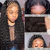 Water Wave Lace Front Wigs Human Hair Wigs for Black Women HD 13x4 Glueless Lace Frontal Wigs Human Hair Pre Plucked with Baby Hair Wet and Wavy Wigs Human Hair 150% Density Natural Color (24 Inch)