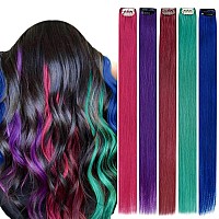 Runature Multicolored Clip In Hair Extensions Human Hair For Women 14 Inch Rainbow Remy Hair Clip In Human Hair Extensions Mix