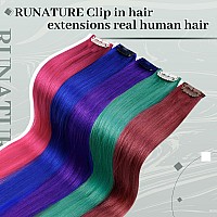 Runature Multicolored Clip In Hair Extensions Human Hair For Women 14 Inch Rainbow Remy Hair Clip In Human Hair Extensions Mix