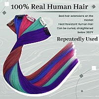 Runature Multicolored Clip In Hair Extensions Human Hair For Women 14 Inch Rainbow Remy Hair Clip In Human Hair Extensions Mix