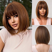 Allbell Brown Wigs for Women Short Bob Wigs with Bangs Synthetic Natural Hair Cute Cosplay Wig