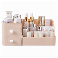 POFUOT skin care organizer,Makeup Desk Organizer With Drawers,Countertop Organizer for Cosmetics,Vanity brush with Holder for Lipstick, Brushes, Eyeshadow, and Desktop Finishing Dresser (polar pink)