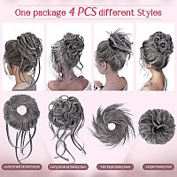 Messy Bun Hair Pieces Hoojih 4 Pieces Messy Bun Straight Bun Hair Pieces For Women Wavy Tousled Updo Short Ponytail Hair Extens