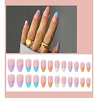 Vaveah Stiletto Press On Nails Medium Acrylic Coloful French Fake Nails False Nails With Nail Glueon Nails For Women And Girls