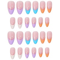 Vaveah Stiletto Press On Nails Medium Acrylic Coloful French Fake Nails False Nails With Nail Glueon Nails For Women And Girls